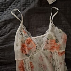 Floral Lace Chemise in White and Pink